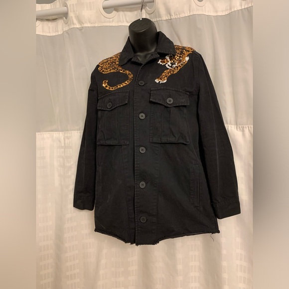 Tiger embroidered jean black jacket - Picture 4 of 9